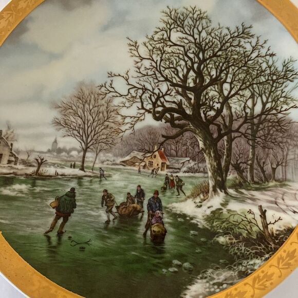 Guillen Porcelain Frozen River Ice-skating Vintage Plate - Picture 2 of 4